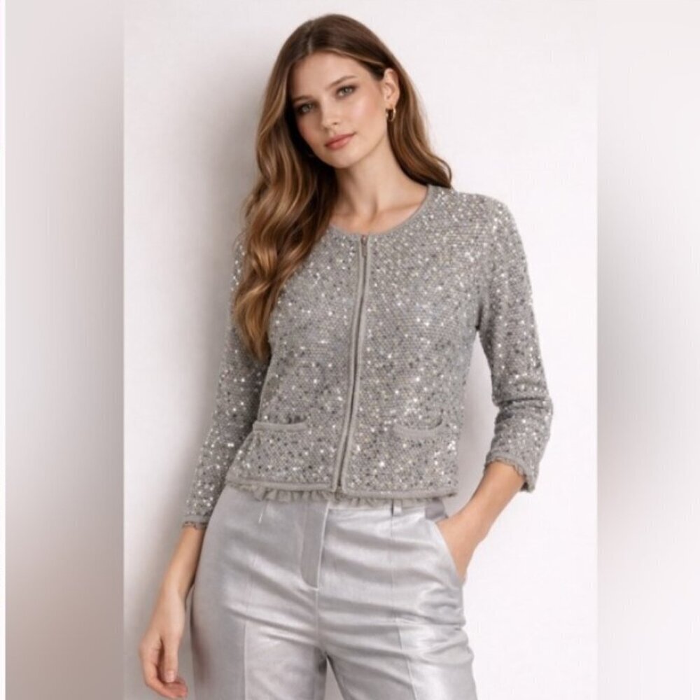 Chicos - Gray Sequin Zip Front Jacket - 2 (M-12) - China